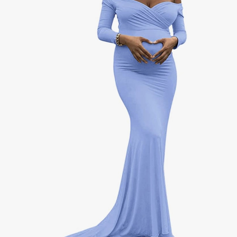 Fitted Maternity Gown Long Sleeve Slim Fit Maxi Photography Dress
